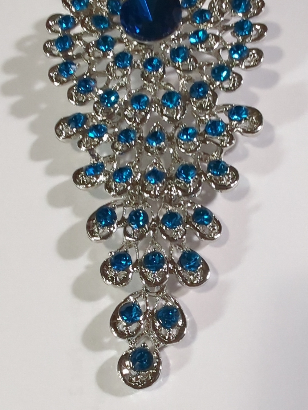 Vintage Articulated Peacock Brooch Teal Blue Crystal Rhinestones Silver 4" - Picture 3 of 10